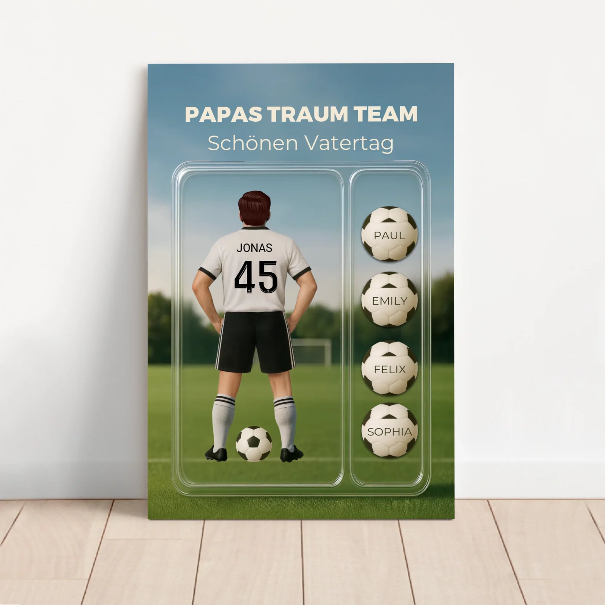 Personalisierte Leinwand "Papas Traum-Team Fußball - Personalisierbare Spielzeugfigur"
