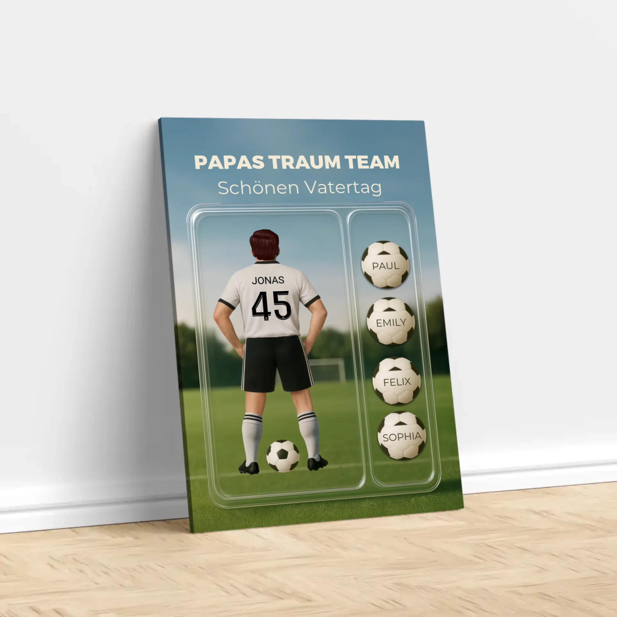 Personalisierte Leinwand "Papas Traum-Team Fußball - Personalisierbare Spielzeugfigur"