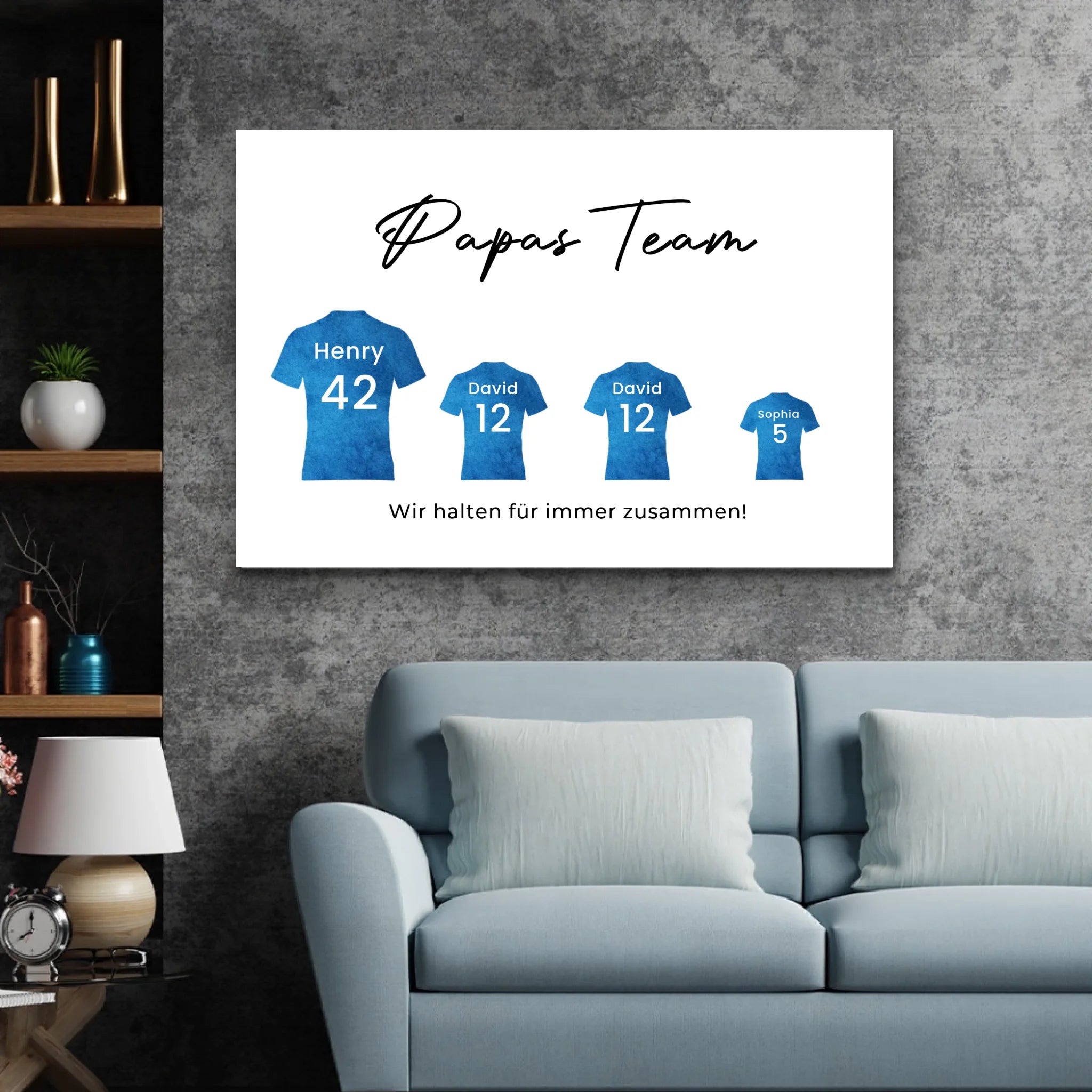 Personalisierte Leinwand "Papas Fußball Team mit personalisierbarer Trikot Farbe"
