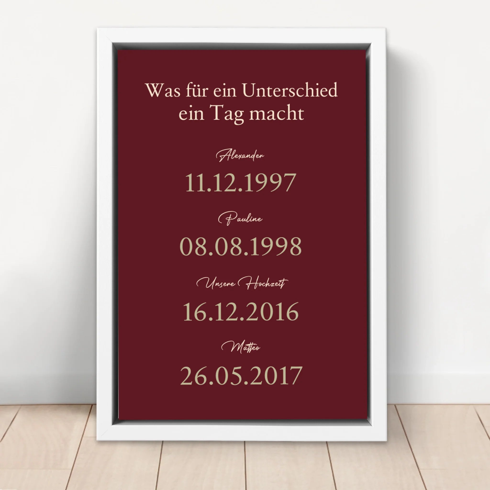 Personalisierte Leinwand "Was für ein Unterschied ein Tag macht"