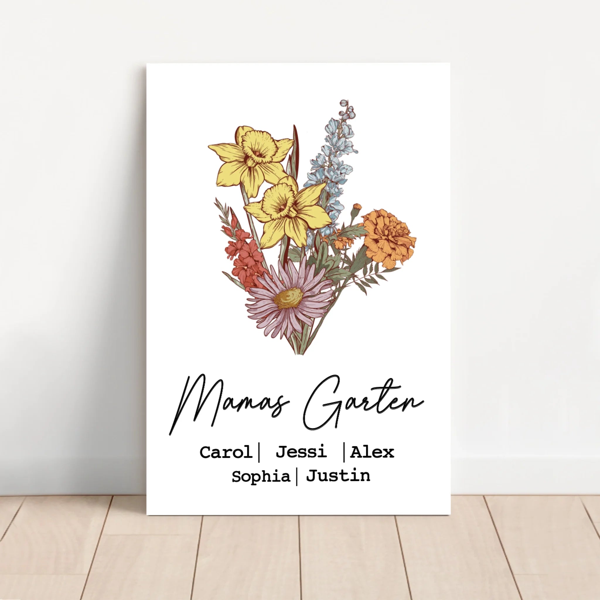 Personalisierte Leinwand "Blumenstraus aus Geburtsblumen"
