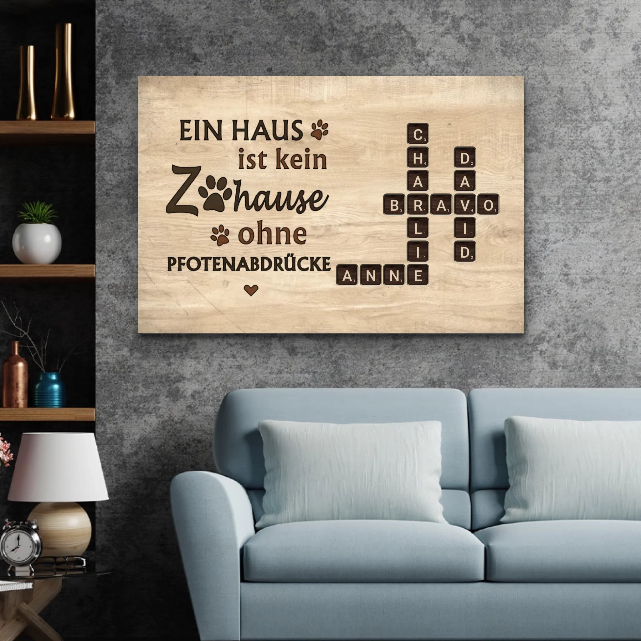 Personalisierte Leinwand "Ein Haus ist kein Zuhause ohne Pfotenabdrücke - Holzoptik"