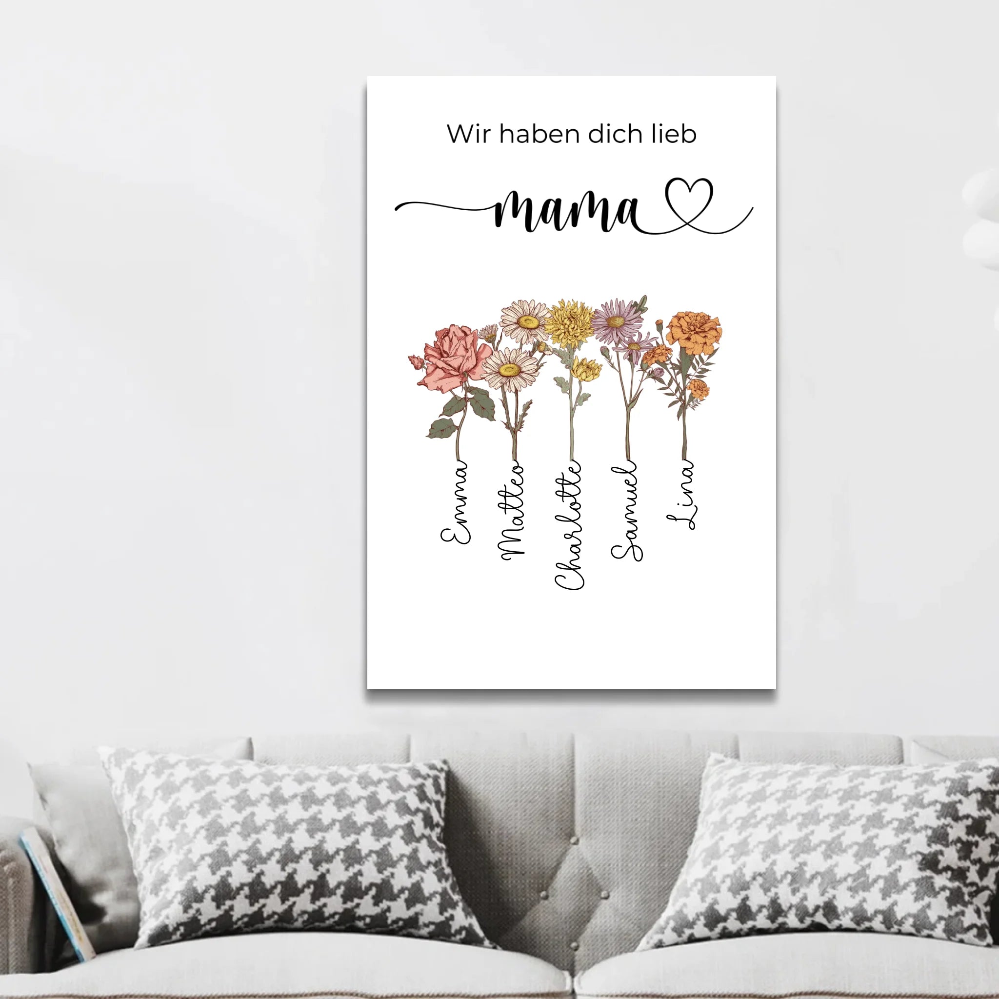 Personalisierte Leinwand "Blumen für Mama - Wir haben dich lieb"