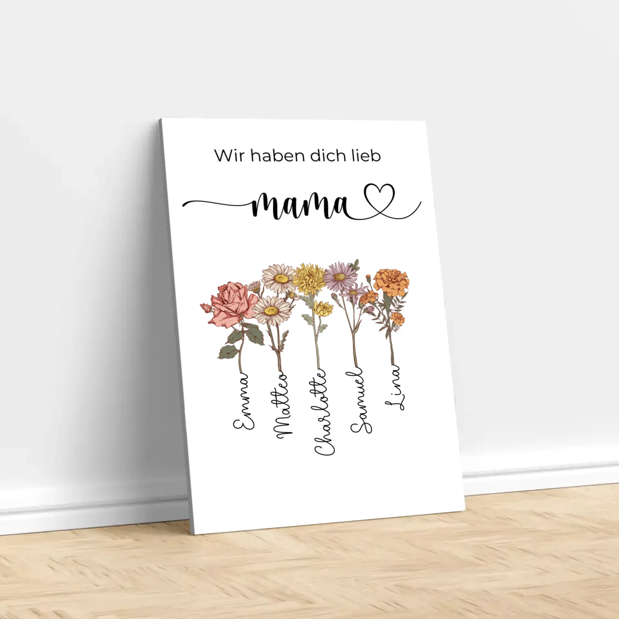 Personalisierte Leinwand "Blumen für Mama - Wir haben dich lieb"