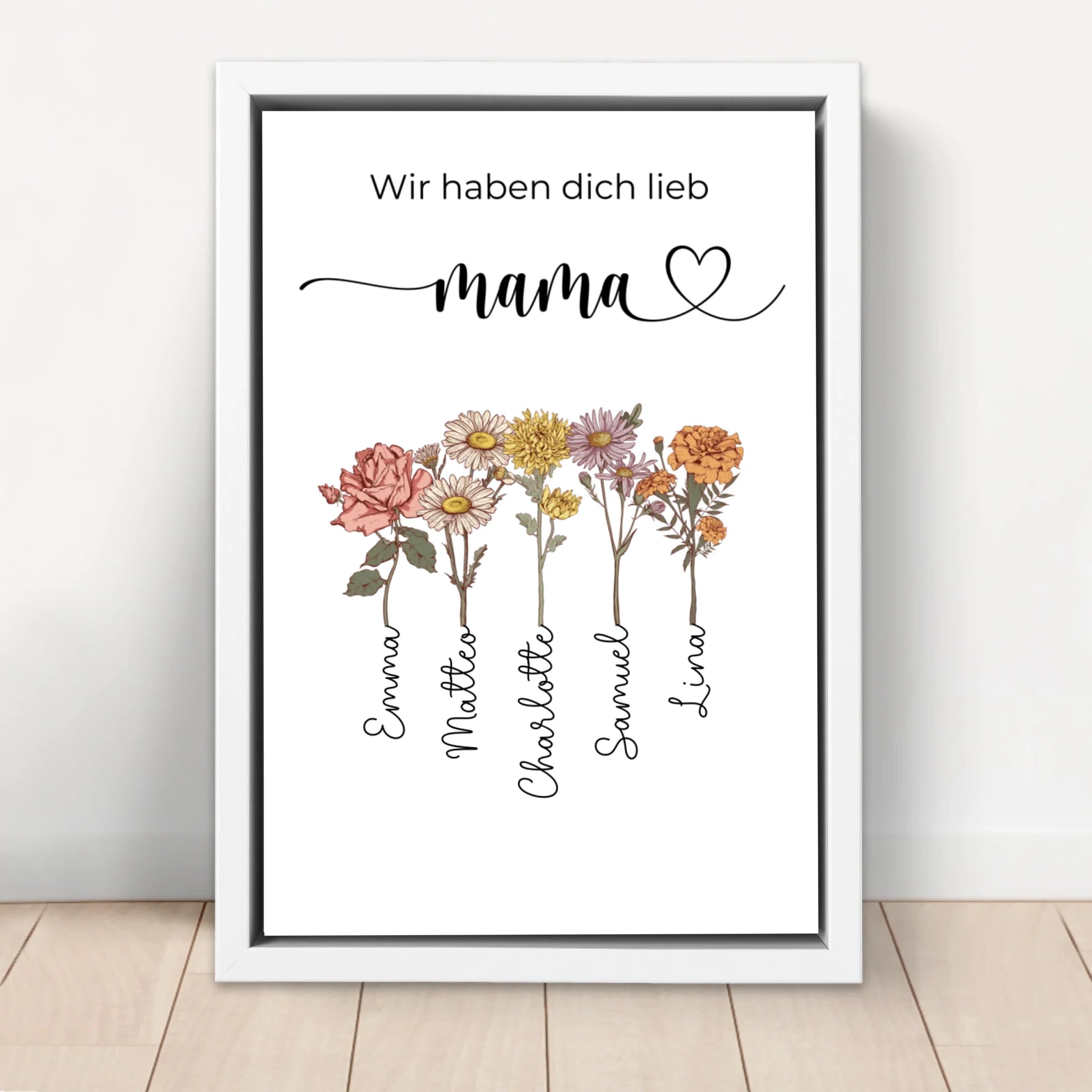 Personalisierte Leinwand "Blumen für Mama - Wir haben dich lieb"