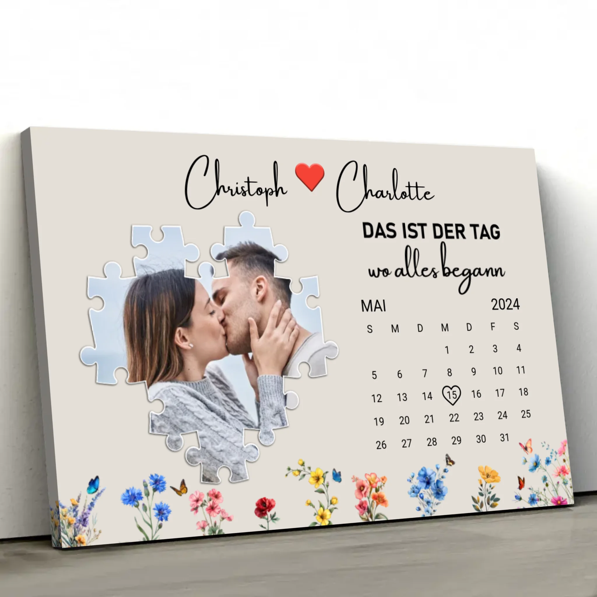 Personalisierte Leinwand "Das ist der Tag, wo alles begann"