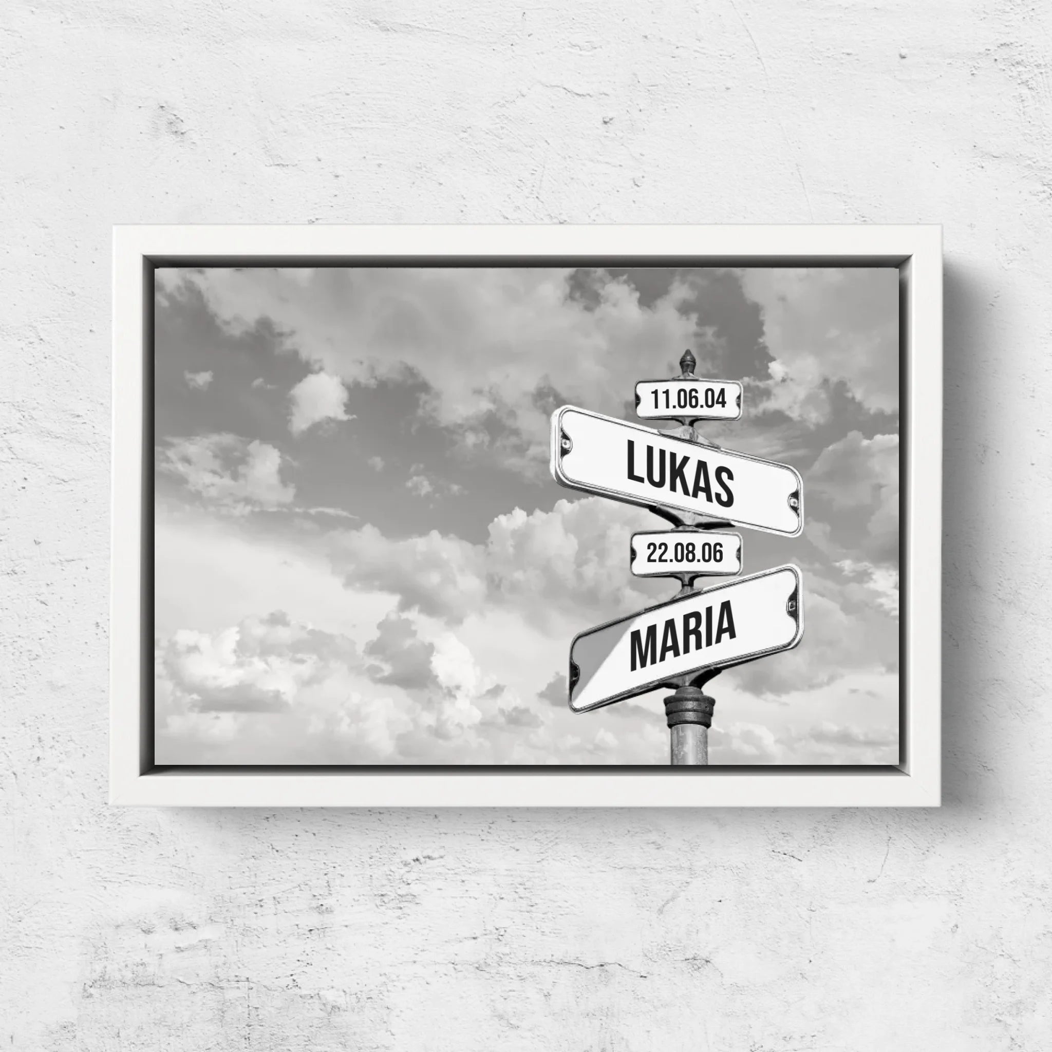 Personalisierte Leinwand "Vintage Straßenschild mit Geburtsdatum der Kinder - Horizontal"