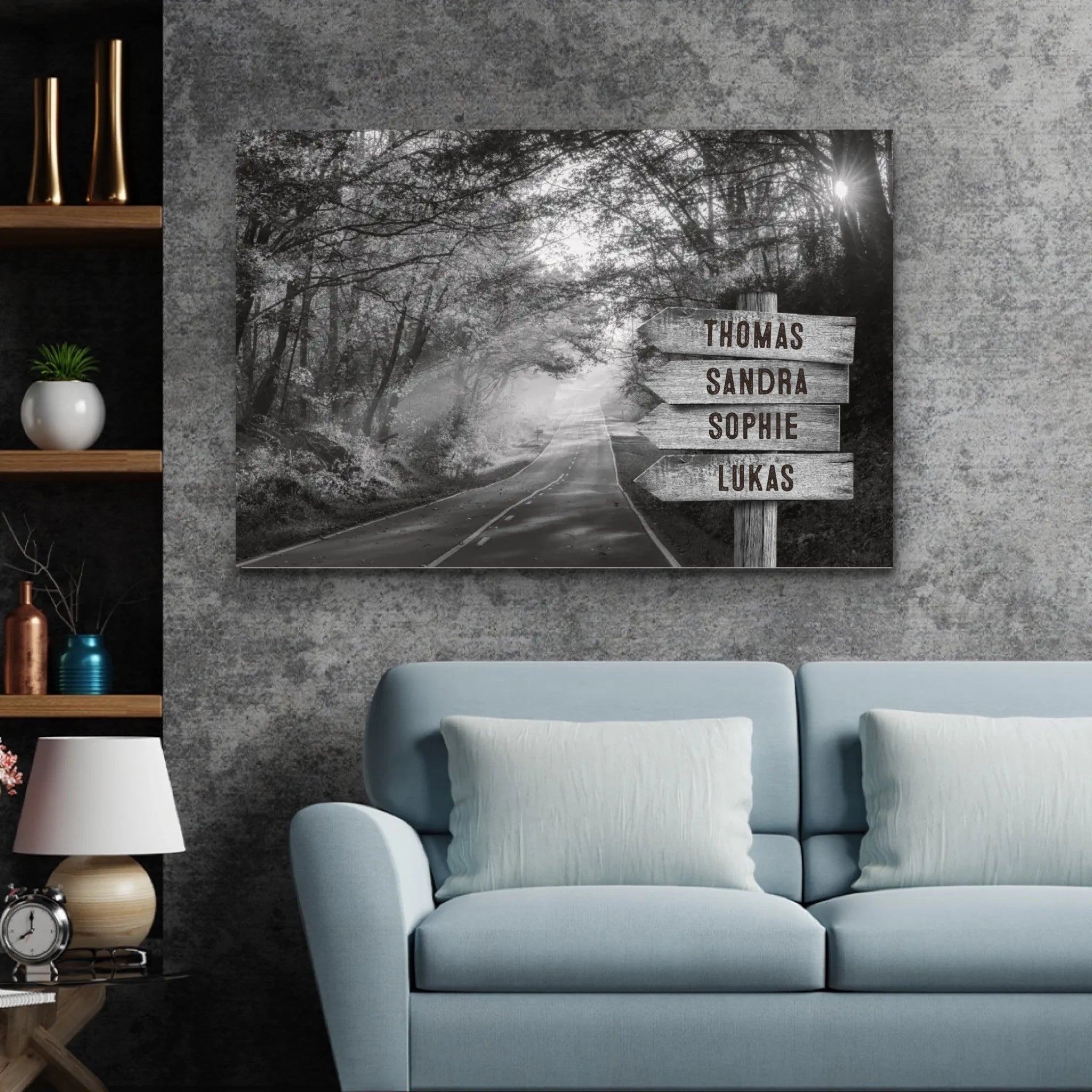 Personalisierte Leinwand "Wegweiser am Waldweg"