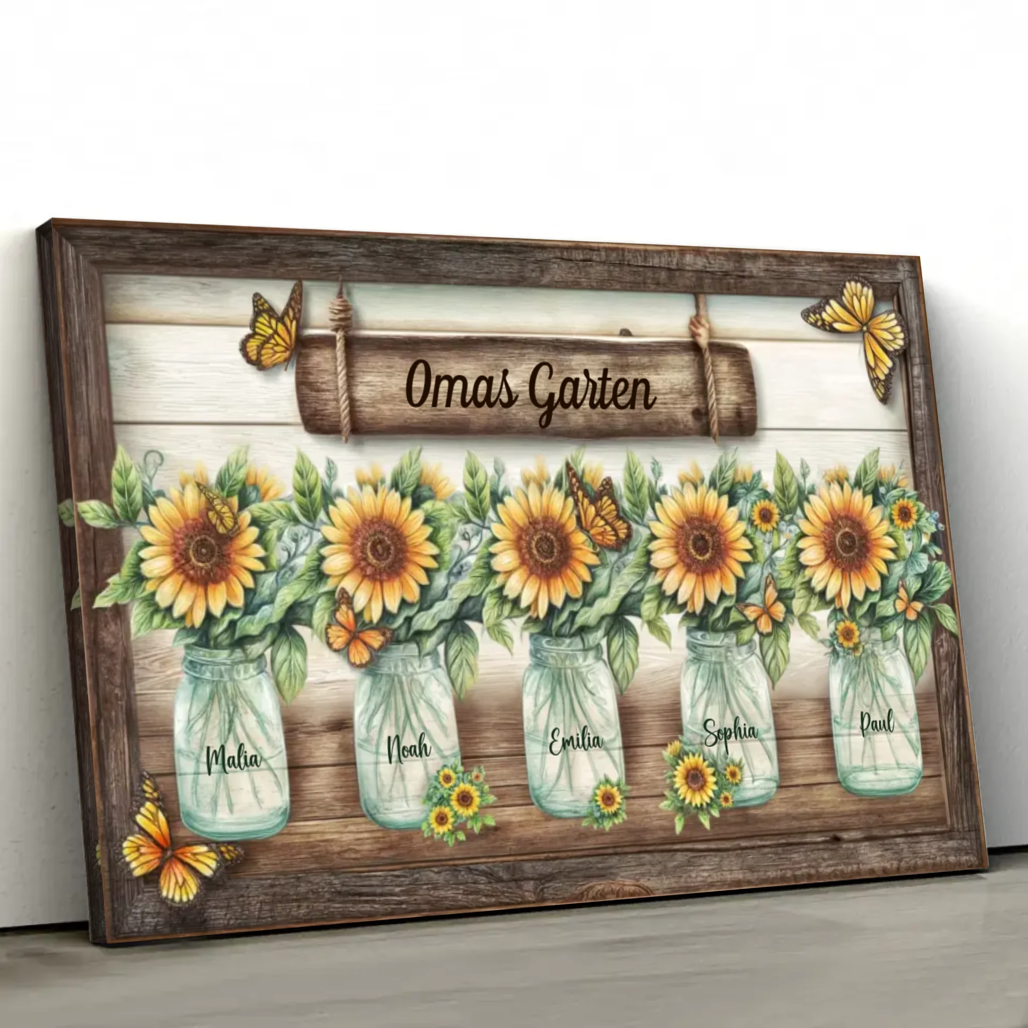 Personalisierte Leinwand "Omas Sonnenblumengarten"