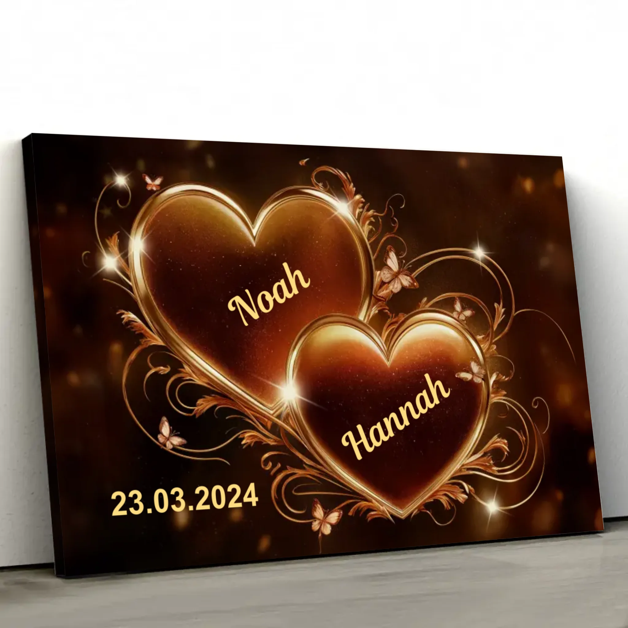 Personalisierte Leinwand "Funkelnde Herzen"