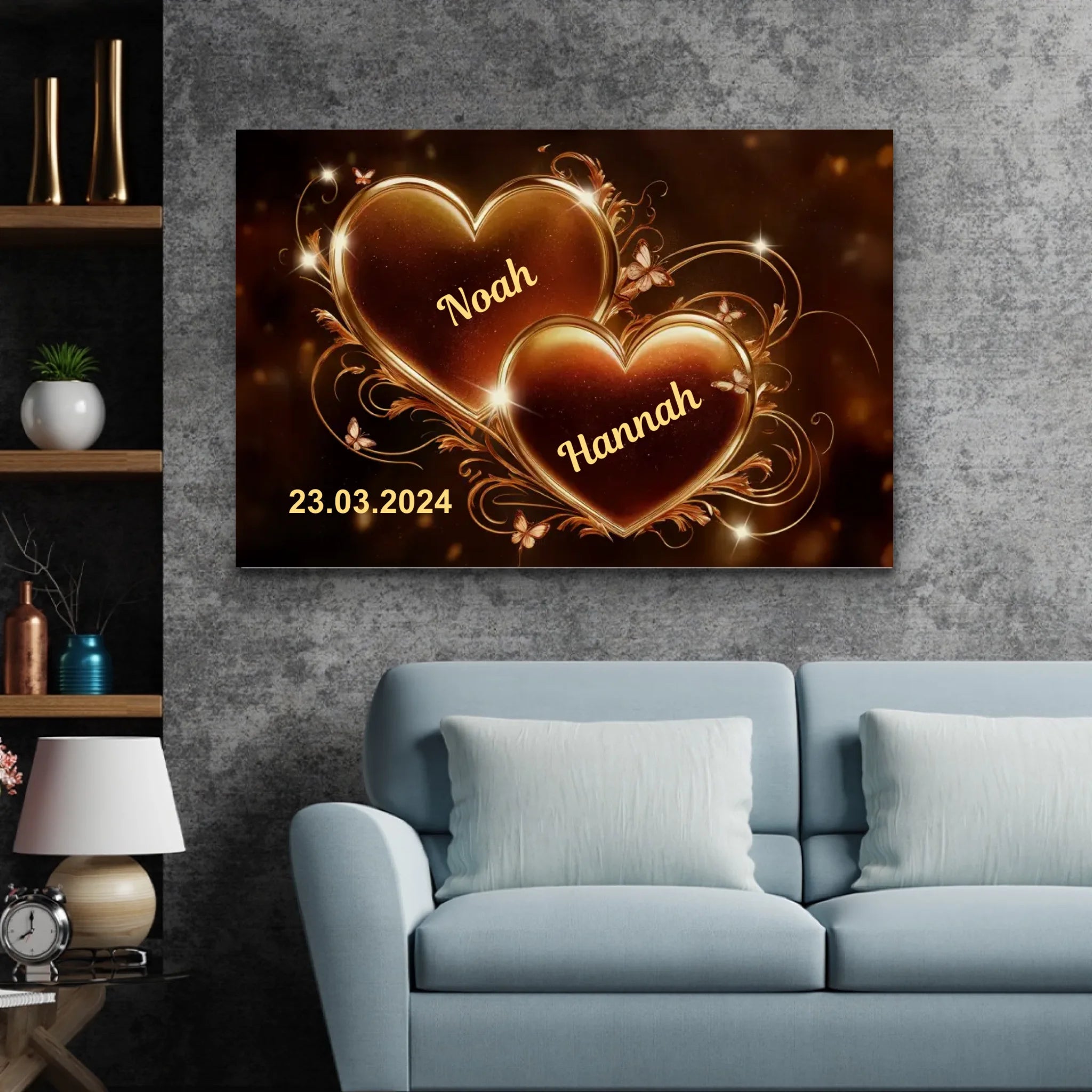 Personalisierte Leinwand "Funkelnde Herzen"