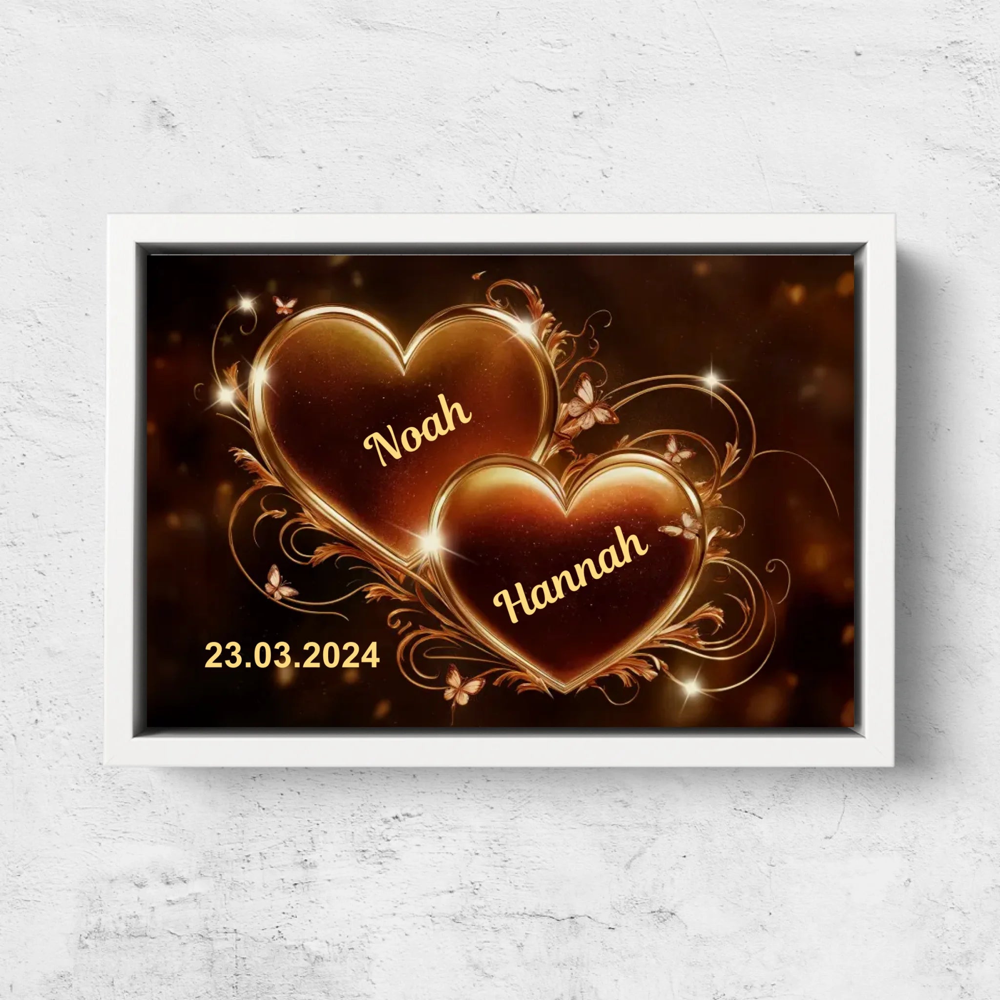 Personalisierte Leinwand "Funkelnde Herzen"