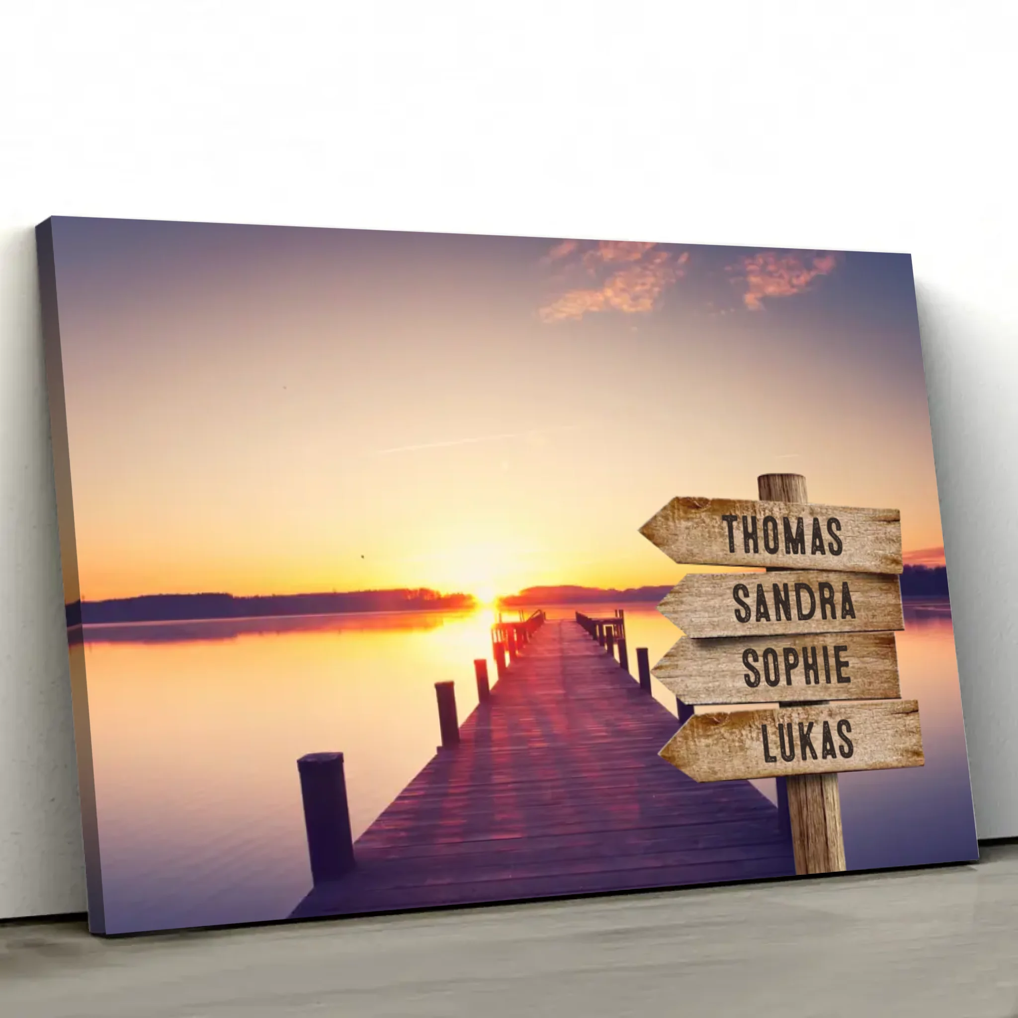 Personalisierte Leinwand "Wegweiser am Steg"