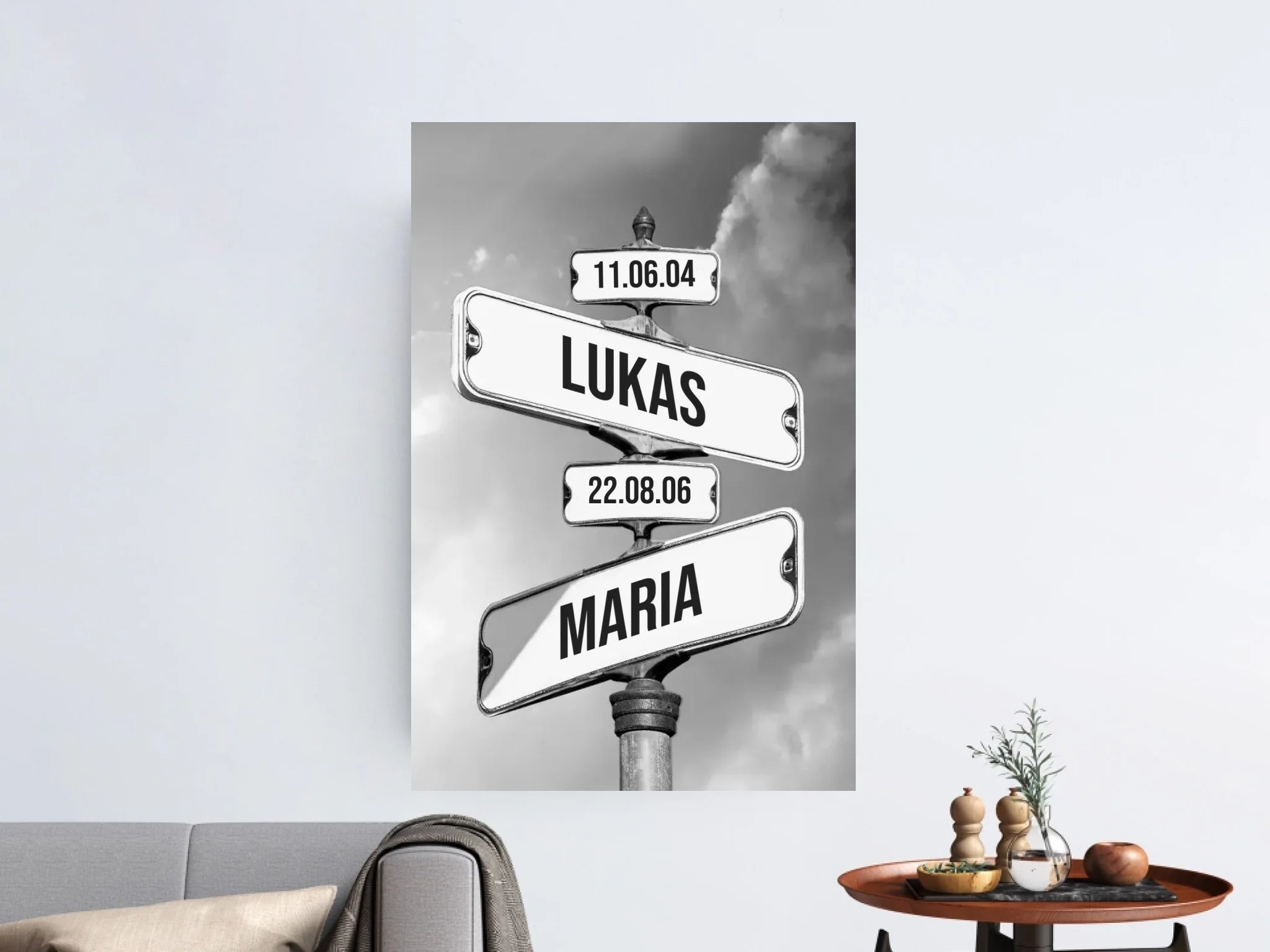 Personalisierte Leinwand "Vintage Straßenschild mit Geburtsdatum der Kinder"