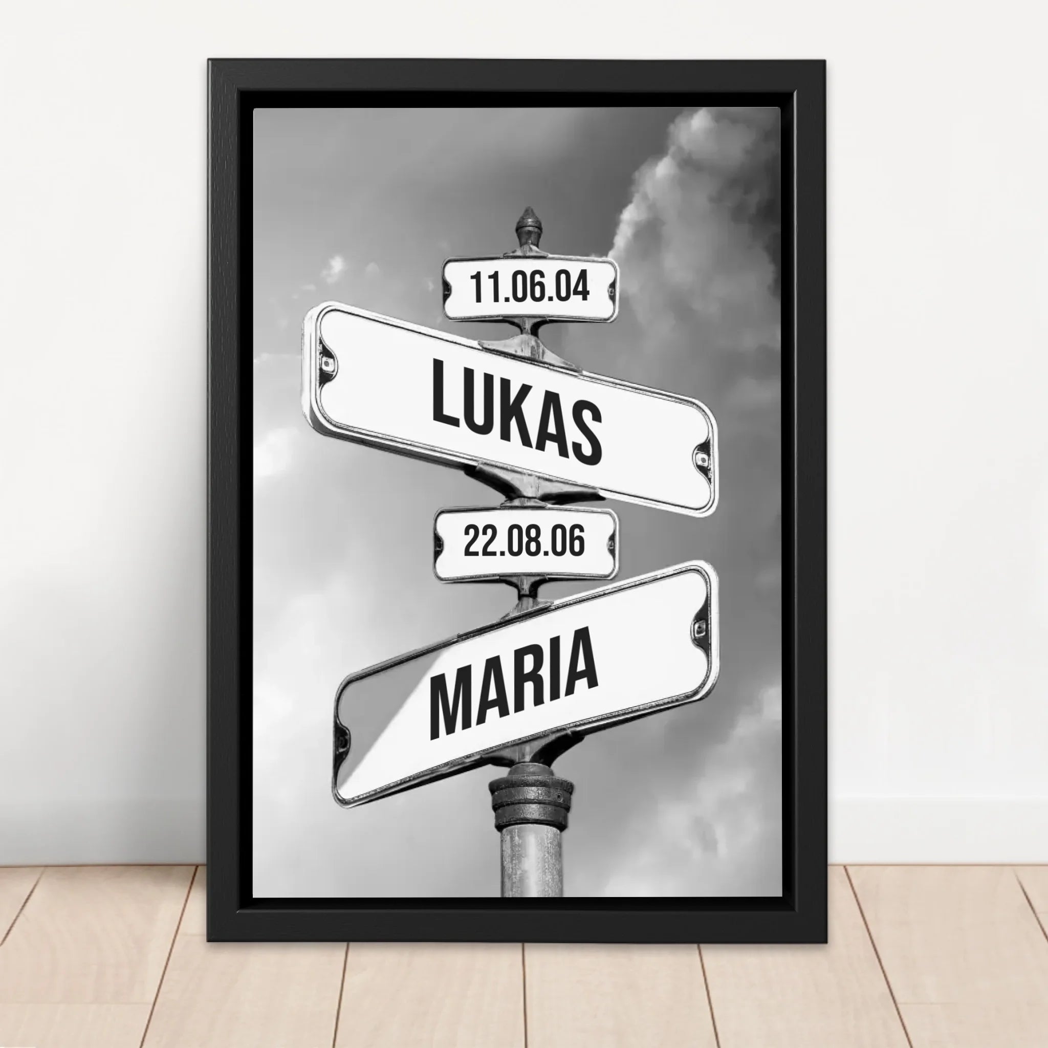 Personalisierte Leinwand "Vintage Straßenschild mit Geburtsdatum der Kinder"