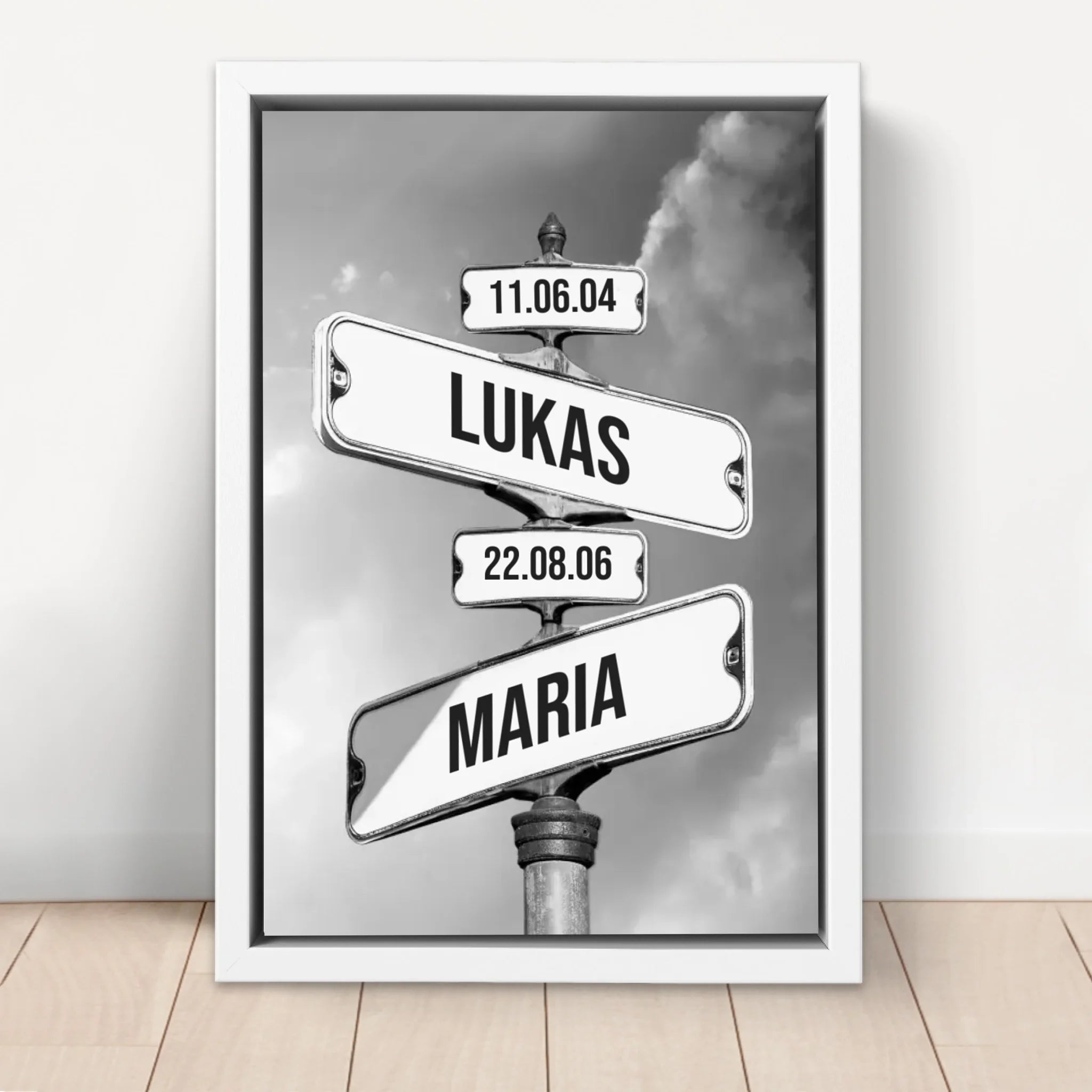 Personalisierte Leinwand "Vintage Straßenschild mit Geburtsdatum der Kinder"