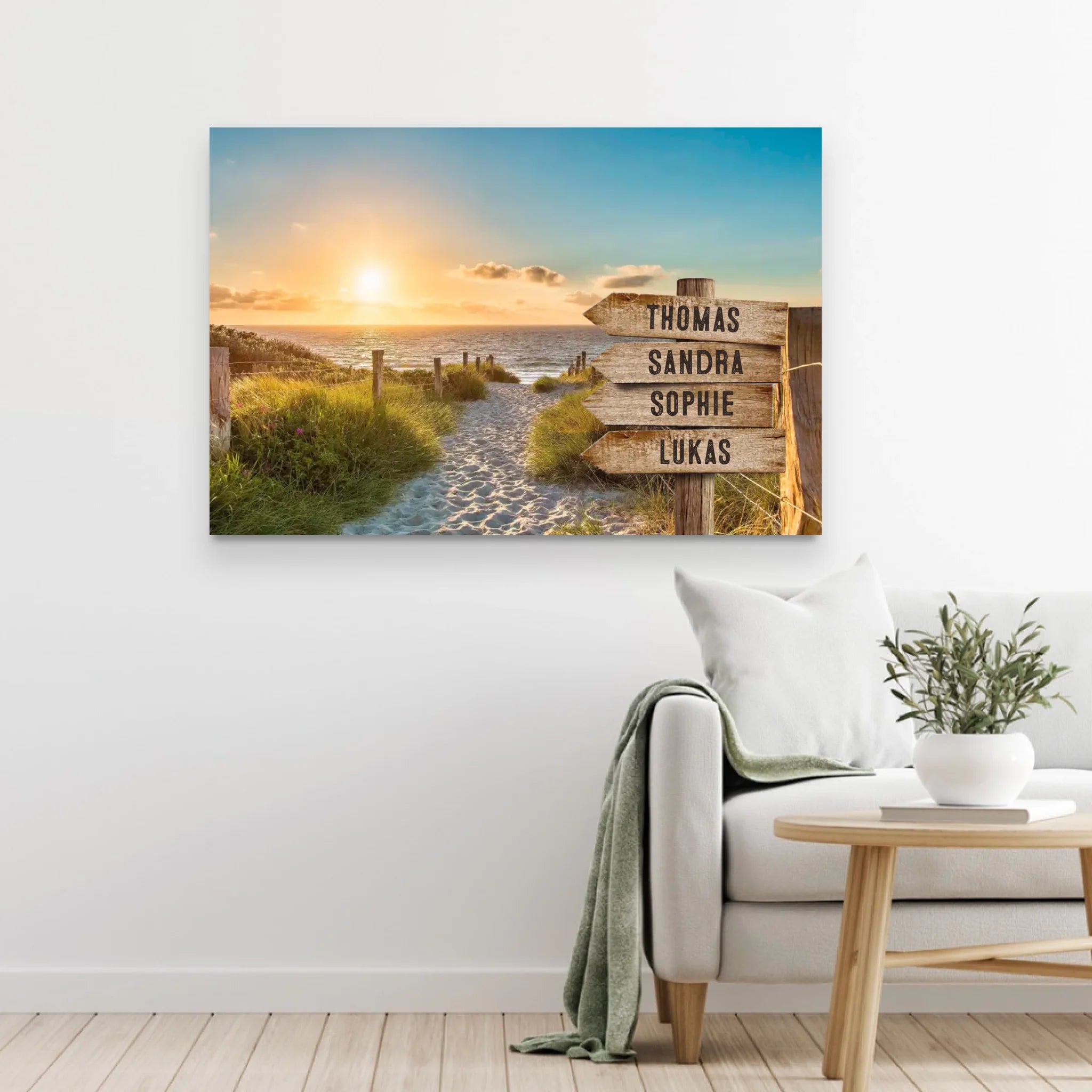 Personalisierte Leinwand "Wegweiser am Strand"