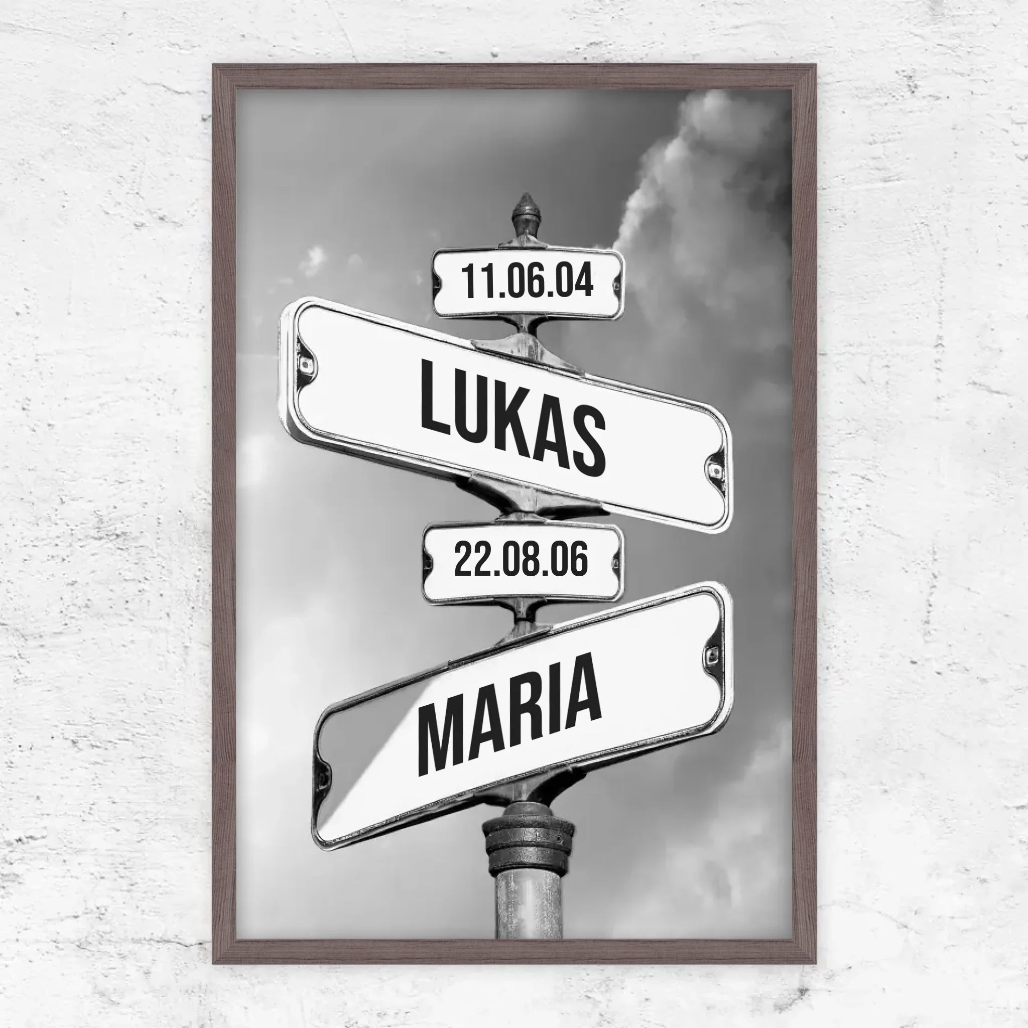 Personalisiertes Poster "Vintage Straßenschild mit Geburtsdatum der Kinder"