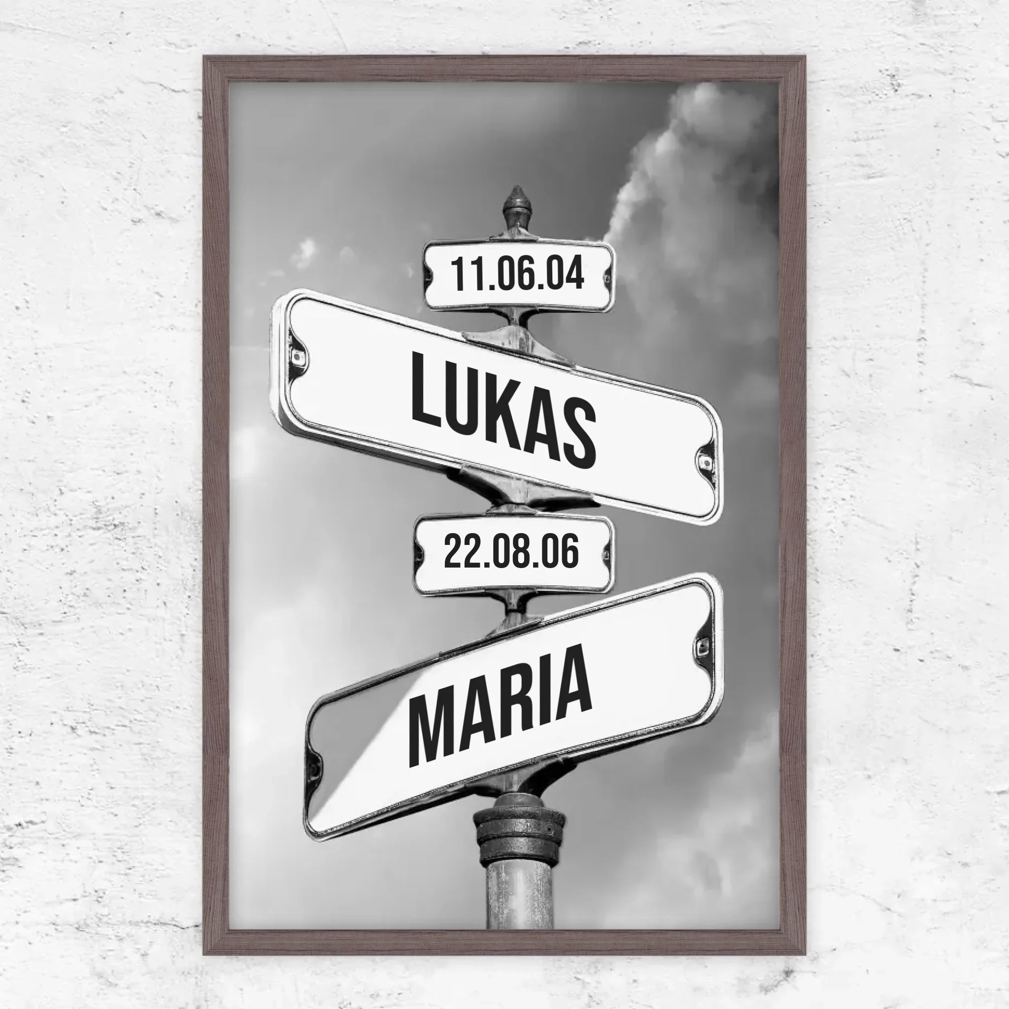 Personalisiertes Poster "Vintage Straßenschild mit Geburtsdatum der Kinder"
