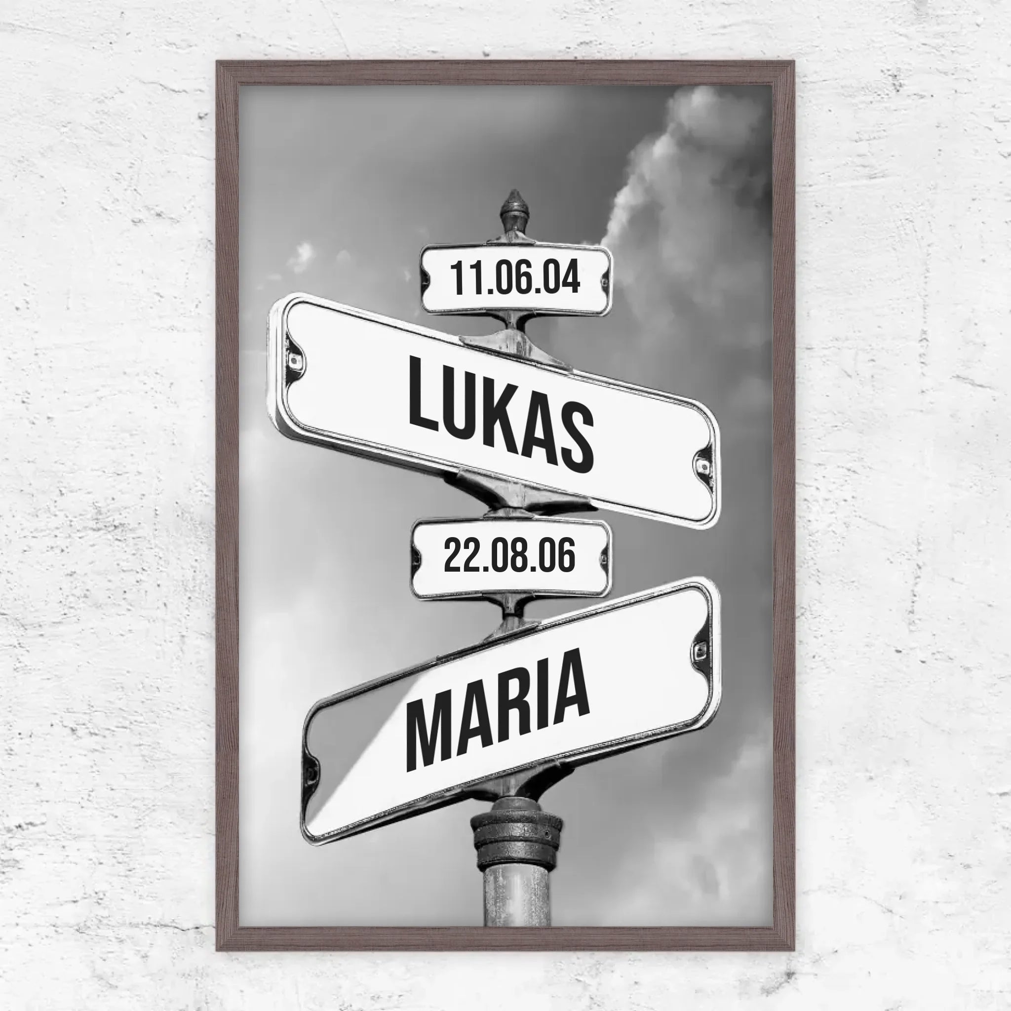Personalisiertes Poster "Vintage Straßenschild mit Geburtsdatum der Kinder"