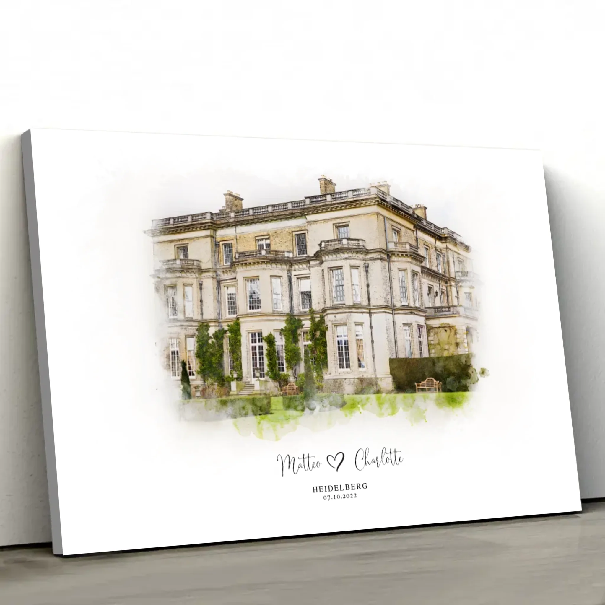 Personalisierte Leinwand – Hochzeitsort-Skizze