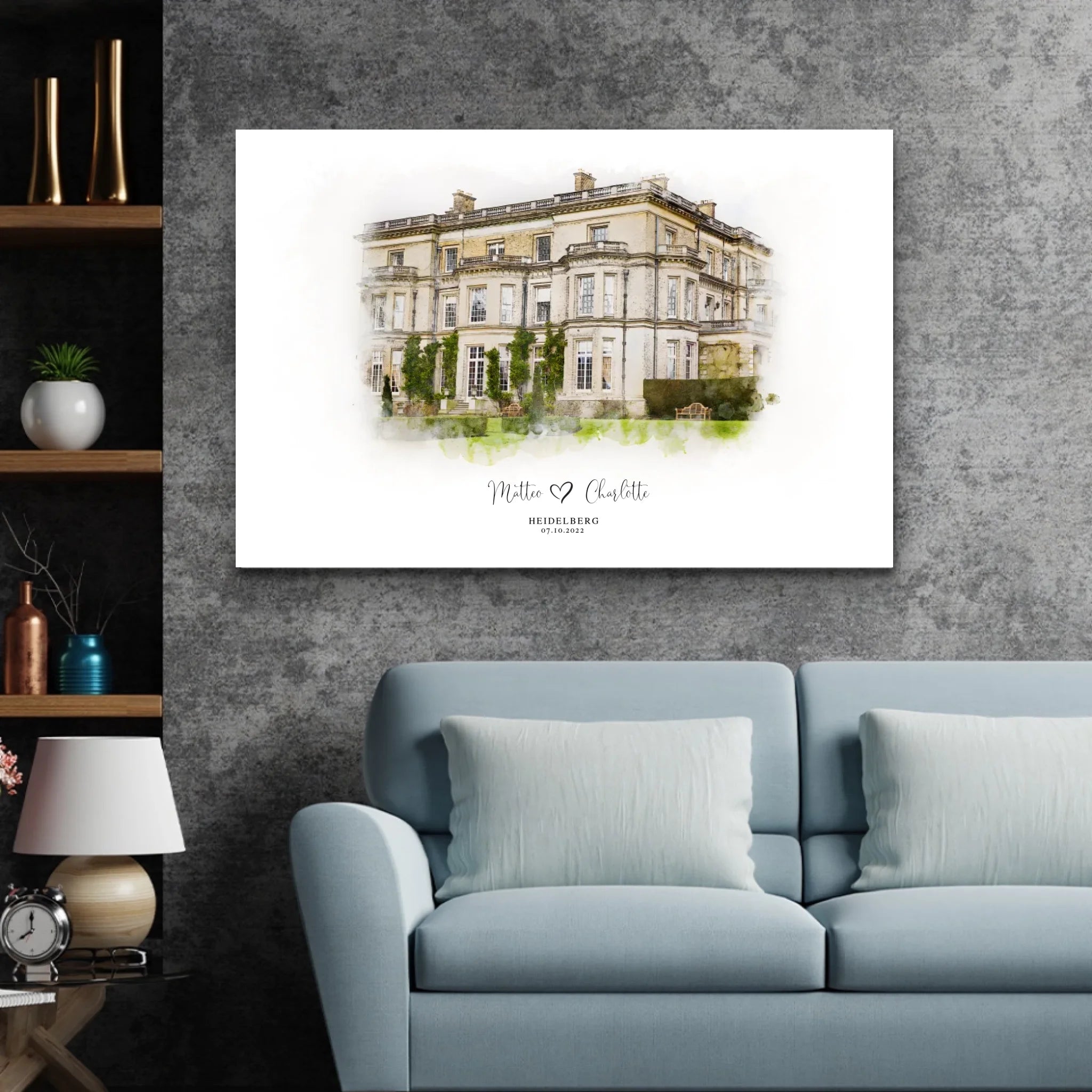 Personalisierte Leinwand – Hochzeitsort-Skizze