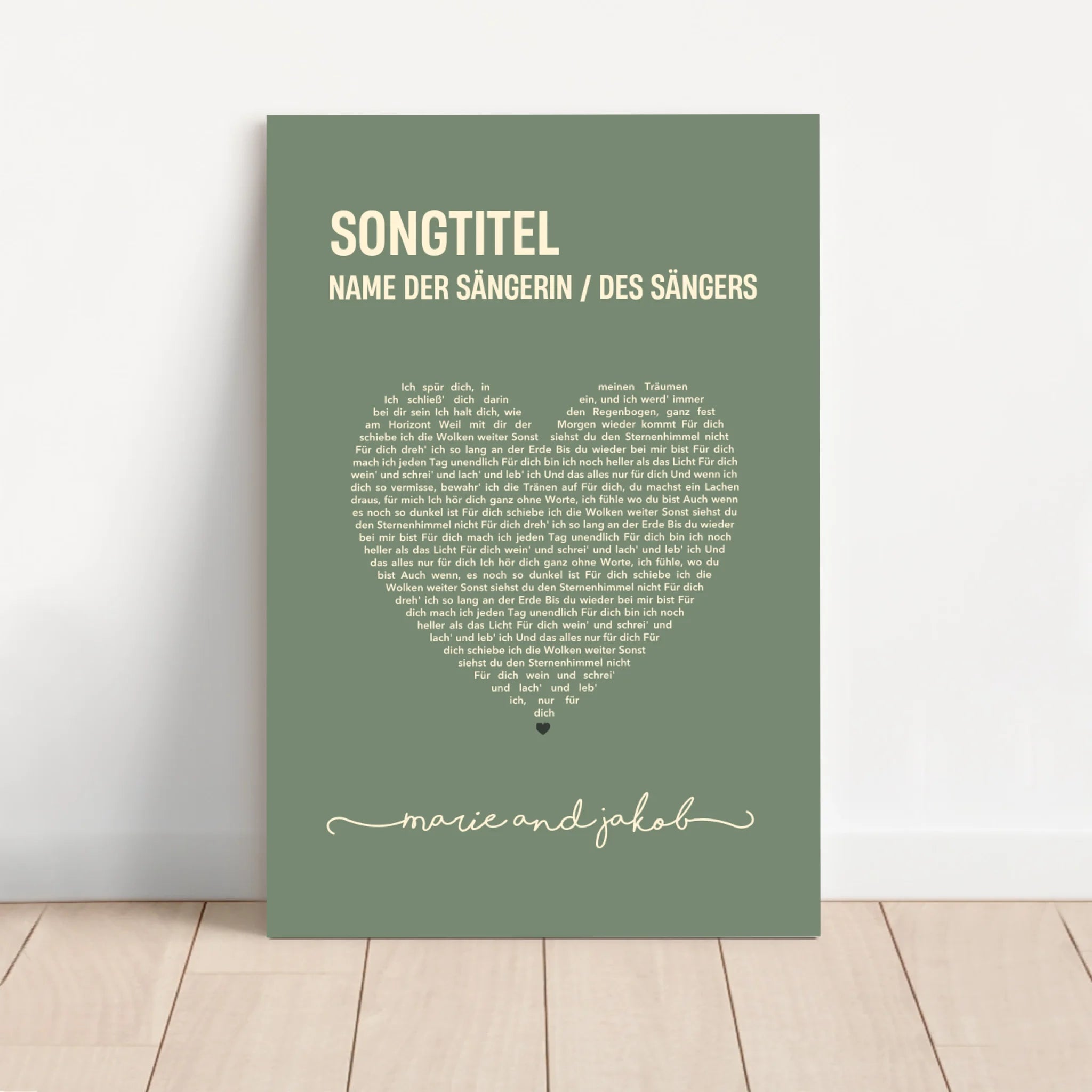Personalisierte Leinwand – Herzförmige Songtexte