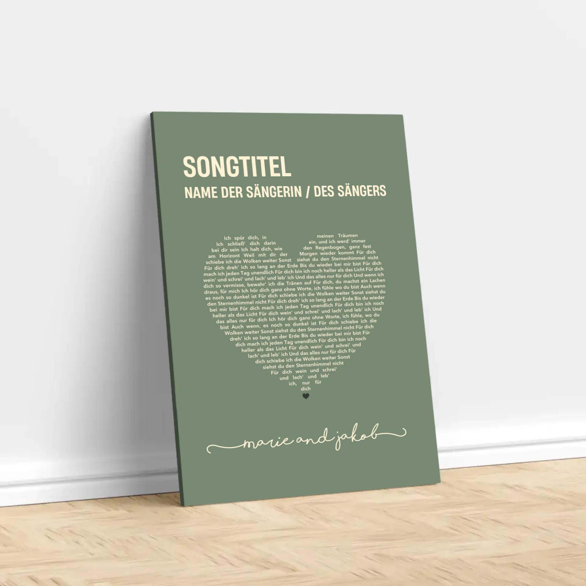 Personalisierte Leinwand – Herzförmige Songtexte