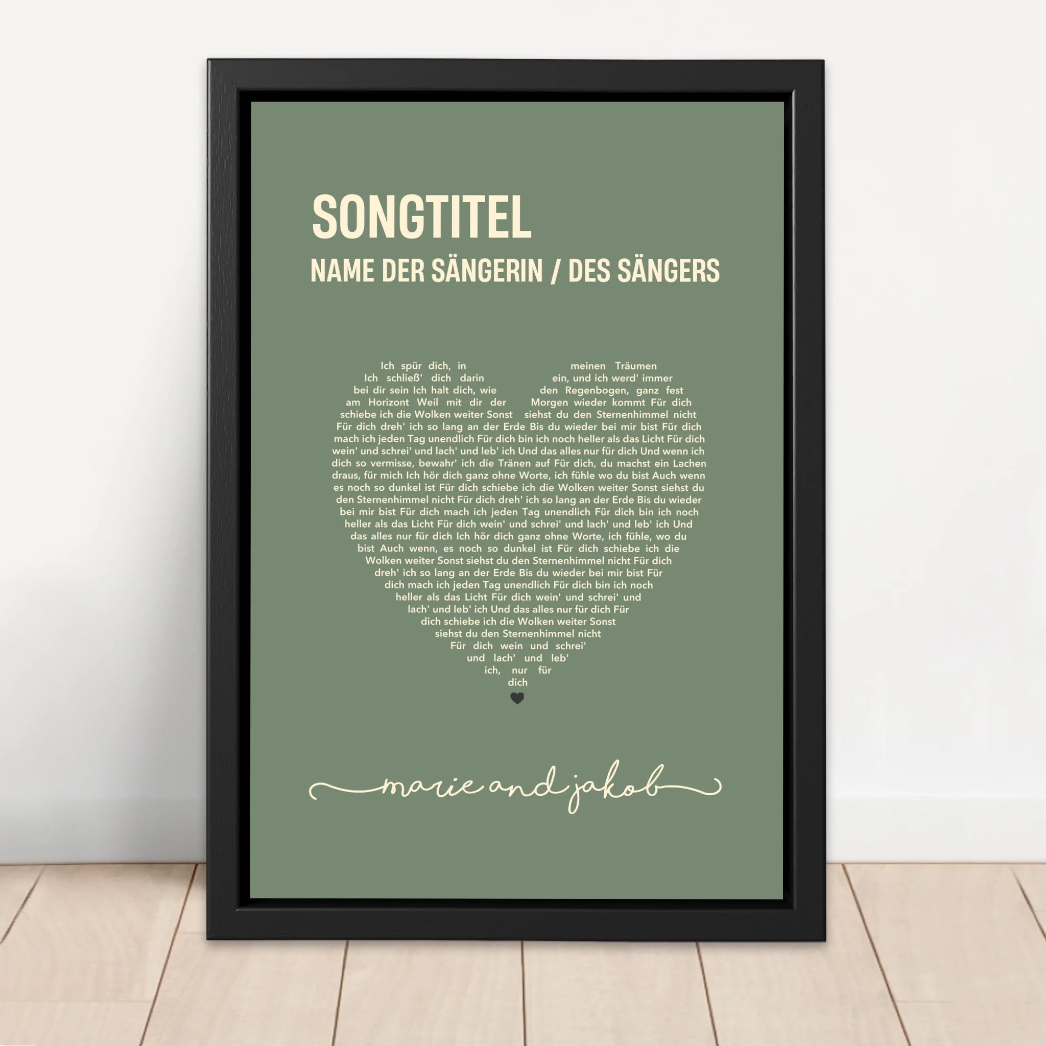 Personalisierte Leinwand – Herzförmige Songtexte