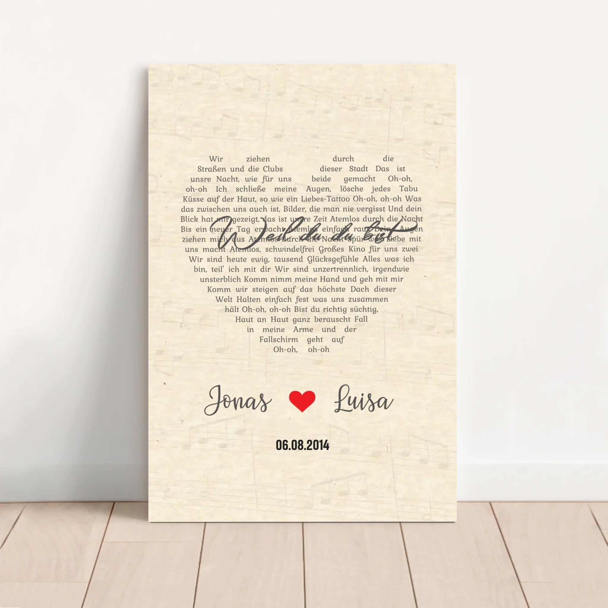 Personalisierte Leinwand – Individuelles herzförmiges Lied-vertikal