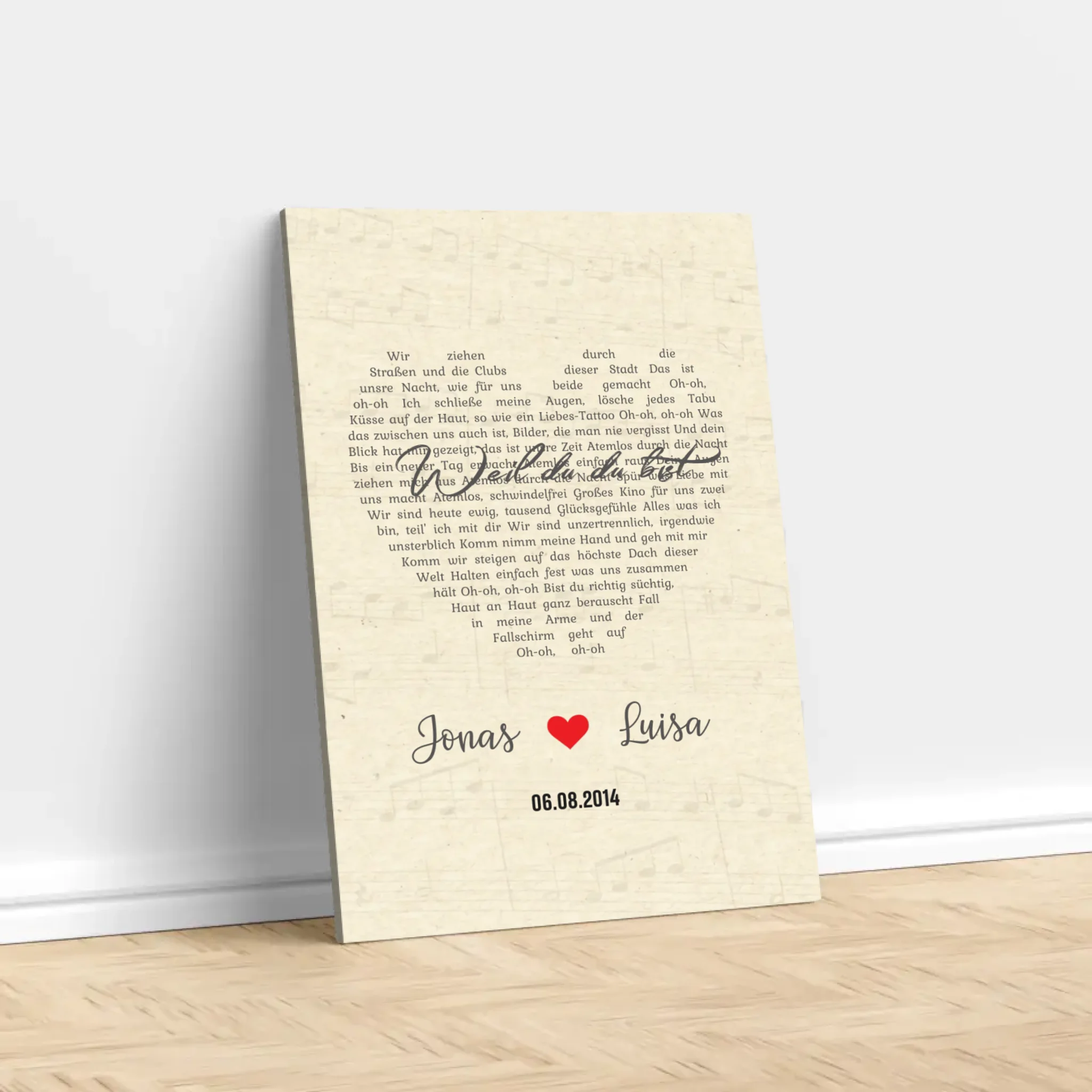 Personalisierte Leinwand – Individuelles herzförmiges Lied-vertikal