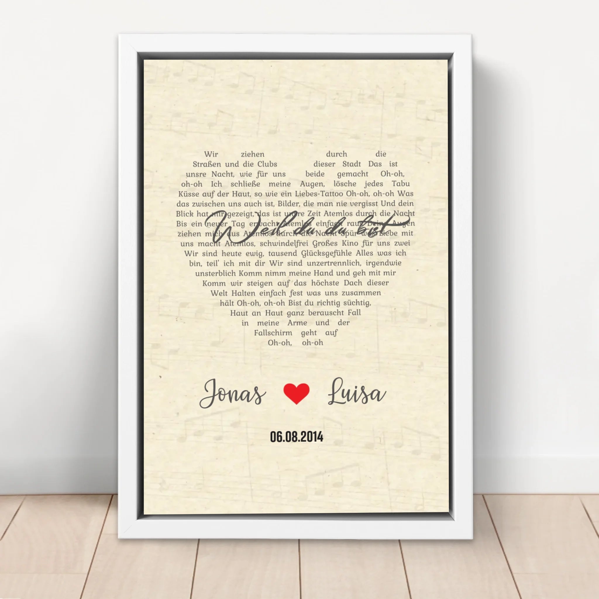 Personalisierte Leinwand – Individuelles herzförmiges Lied-vertikal