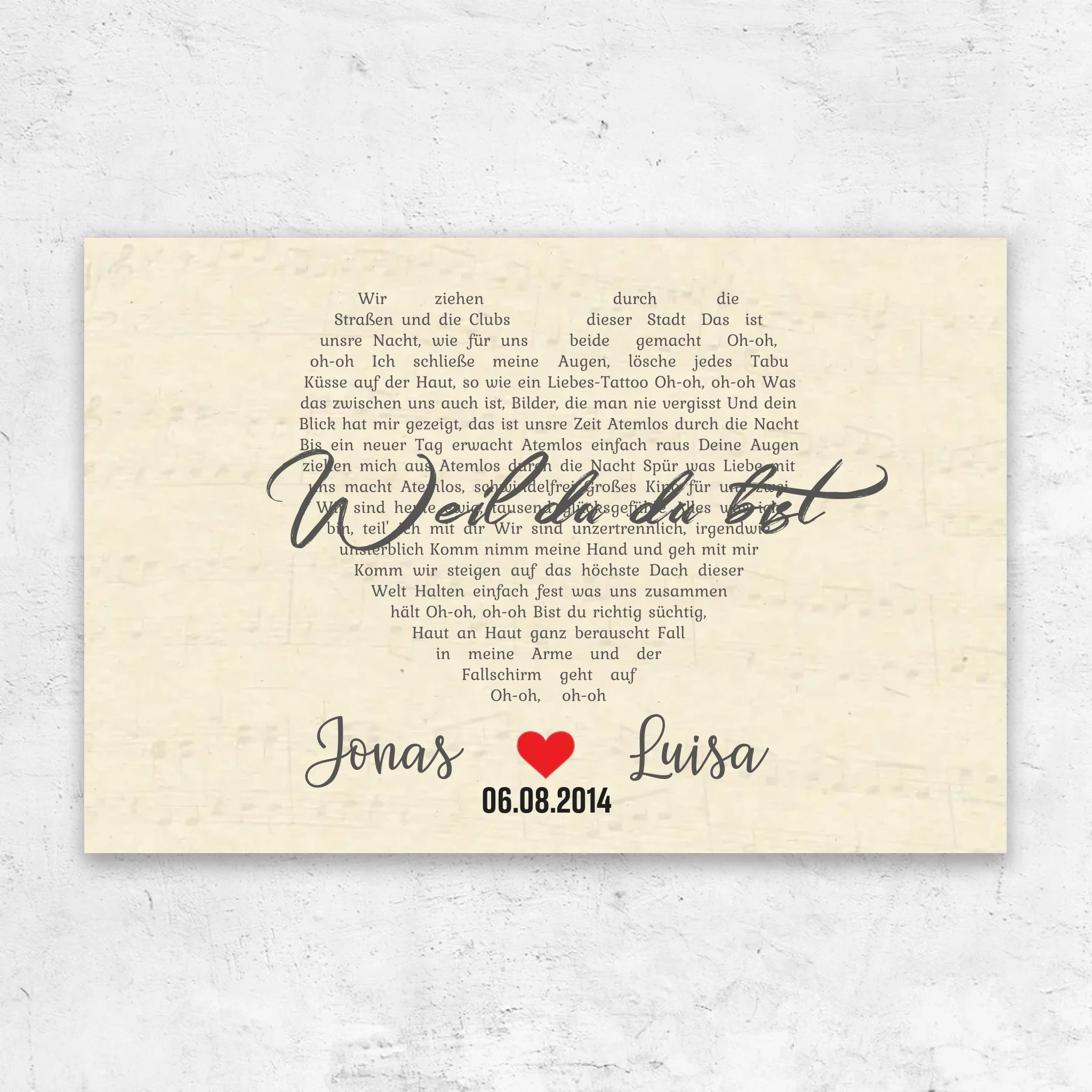 Personalisierte Leinwand – Individuelles herzförmiges Lied