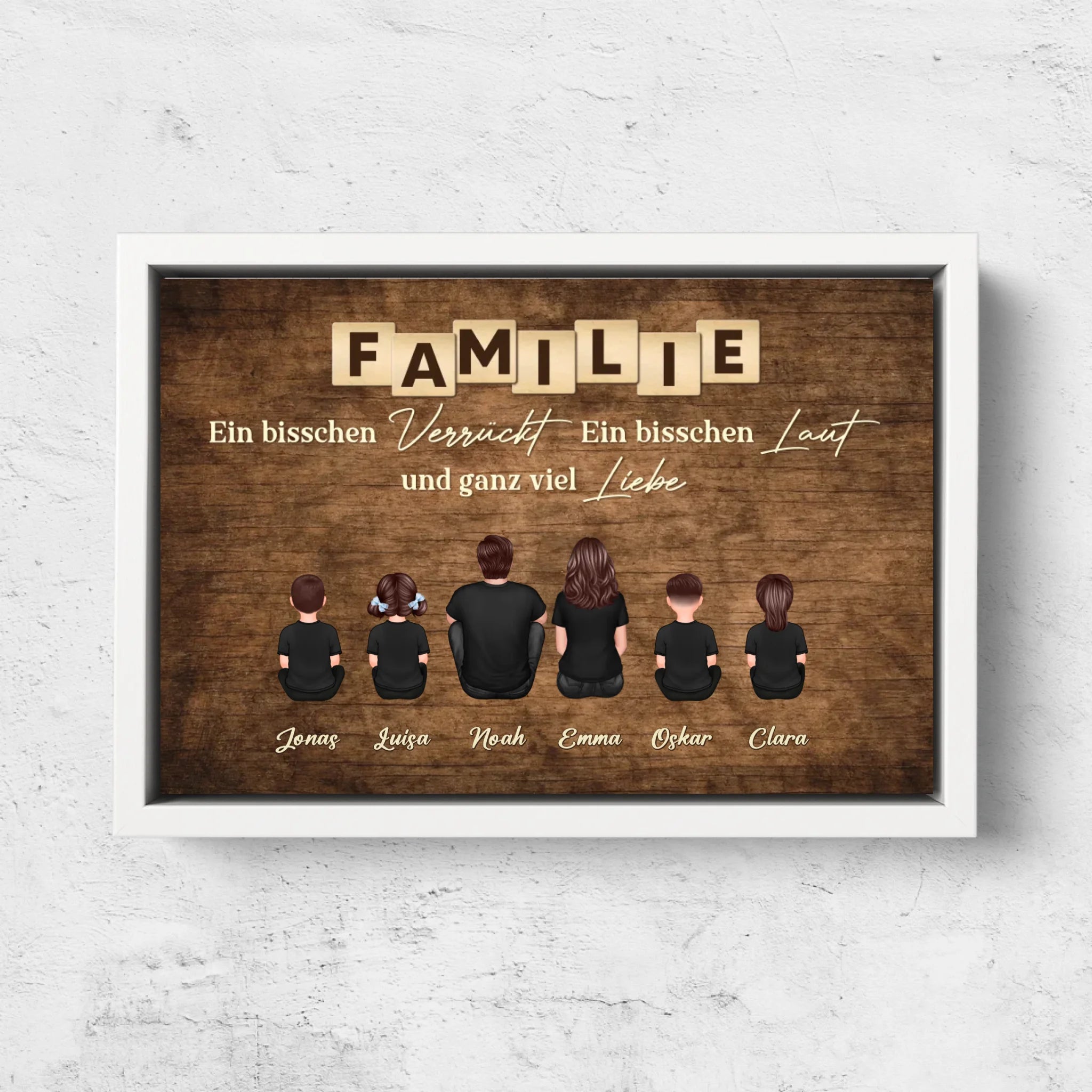 Personalisierte Leinwand "Familie, verrückt, laut und ganz viel Liebe"