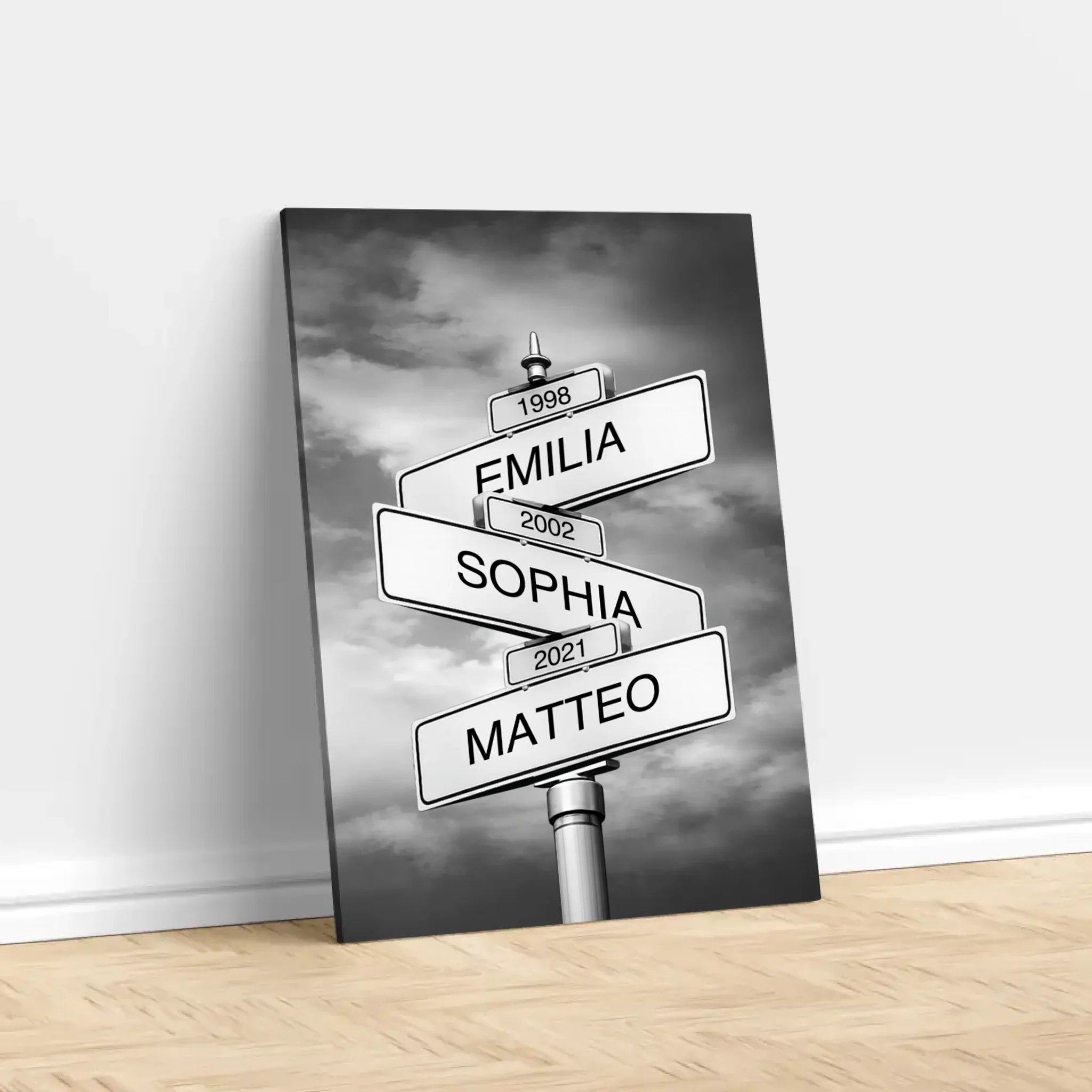 Personalisierte Leinwand – Straßenschild mit Familienname und Datum